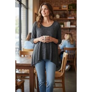 Eileen Fisher Organic Cotton Virgin Wool Asymmetrical Knit Top Size Medium